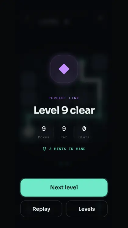 A perfect line: level 9 cleared at par with no hints